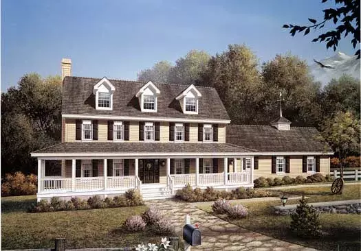 Farmhouse house plans 77-204 - front exterior, 2,727 sq ft, 4 bed, 2 bath house plans | Monster House Plans