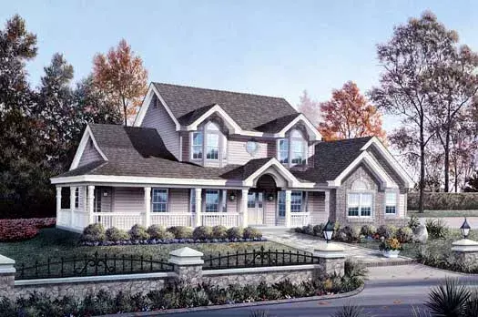 Country house plans 77-225 - front exterior, 2,409 sq ft, 4 bed, 2 bath house plans | Monster House Plans