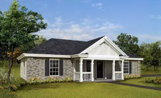Southern Colonial house plans 77-240 - front exterior, 588 sq ft, 1 bed, 1 bath house plans | Monster House Plans