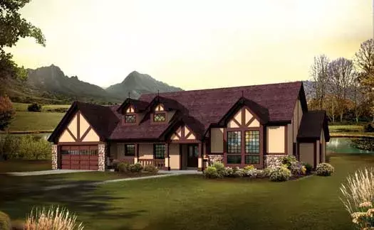 Tudor house plans 77-340 - front exterior, 2,541 sq ft, 4 bed, 3 bath house plans | Monster House Plans