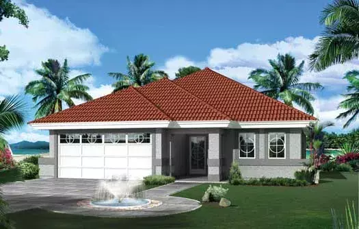 Florida house plans 77-358 - front exterior, 1,298 sq ft, 3 bed, 2 bath house plans | Monster House Plans