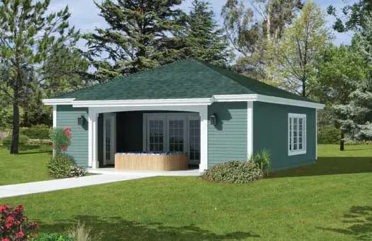 Traditional house plans 77-438 - front exterior, 780 sq ft, 0 bed, 1 bath house plans | Monster House Plans