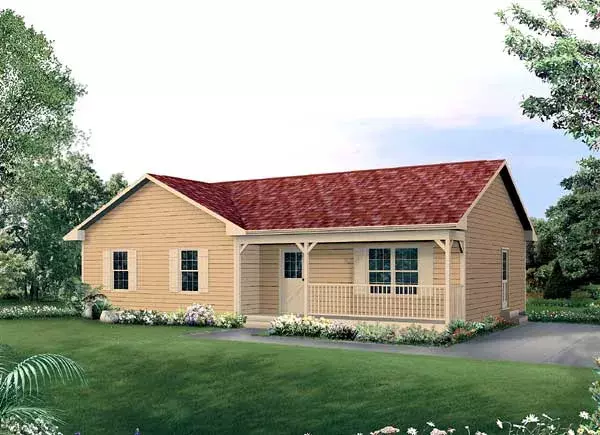 Country house plans 77-476 - front exterior, 1,197 sq ft, 3 bed, 1 bath house plans | Monster House Plans