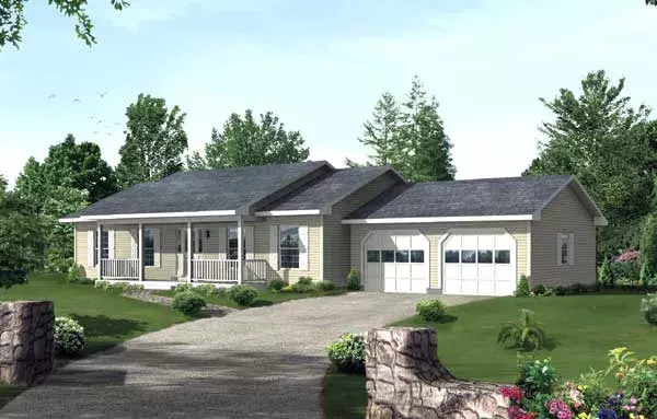 Ranch house plans 77-482 - front exterior, 1,344 sq ft, 3 bed, 2 bath house plans | Monster House Plans