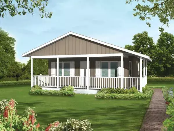 Traditional house plans 77-564 - front exterior, 720 sq ft, 2 bed, 1 bath house plans | Monster House Plans