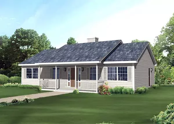 Ranch house plans 77-618 - front exterior, 1,364 sq ft, 3 bed, 2 bath house plans | Monster House Plans