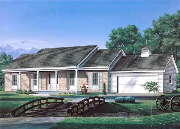 Country house plans 77-633 - front exterior, 1,364 sq ft, 3 bed, 2 bath house plans | Monster House Plans