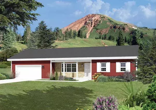 Ranch house plans 77-635 - front exterior, 1,414 sq ft, 3 bed, 2 bath house plans | Monster House Plans