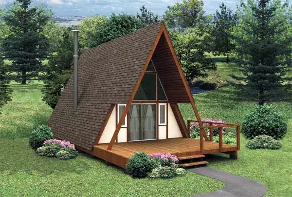 Contemporary house plans 77-666 - front exterior, 618 sq ft, 1 bed, 1 bath house plans | Monster House Plans
