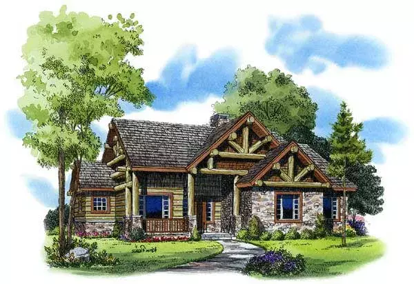 Mountain Rustic house plans 79-117 - front exterior, 1,416 sq ft, 3 bed, 2 bath house plans | Monster House Plans
