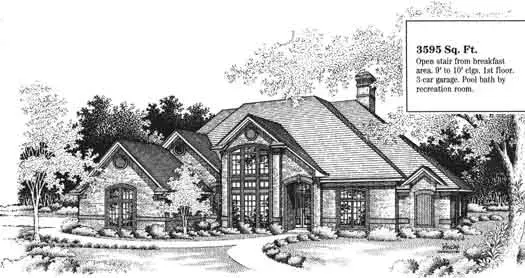 Traditional house plans 8-1011 - front exterior, 3,595 sq ft, 4 bed, 3 bath house plans | Monster House Plans