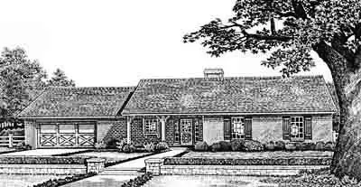 Ranch house plans 8-108 - front exterior, 1,301 sq ft, 3 bed, 2 bath house plans | Monster House Plans
