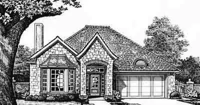 European house plans 8-117 - front exterior, 1,442 sq ft, 3 bed, 2 bath house plans | Monster House Plans