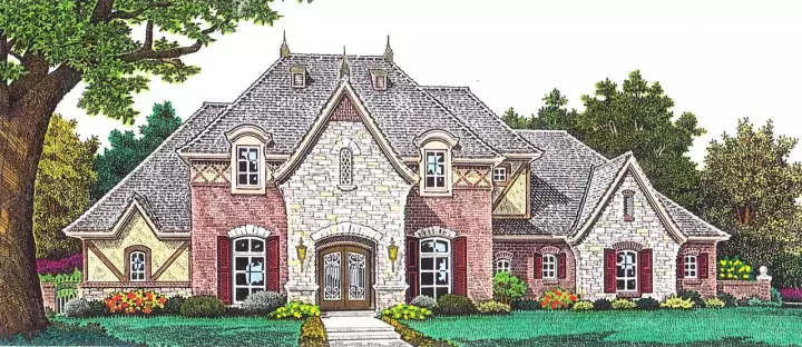 European house plans 8-1198 - front exterior, 4,087 sq ft, 4 bed, 4 bath house plans | Monster House Plans