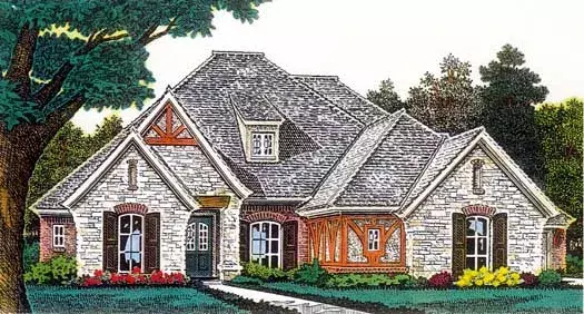 European house plans 8-1221 - front exterior, 2,642 sq ft, 4 bed, 3 bath house plans | Monster House Plans