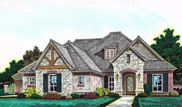 European house plans 8-1229 - front exterior, 3,005 sq ft, 4 bed, 3 bath house plans | Monster House Plans