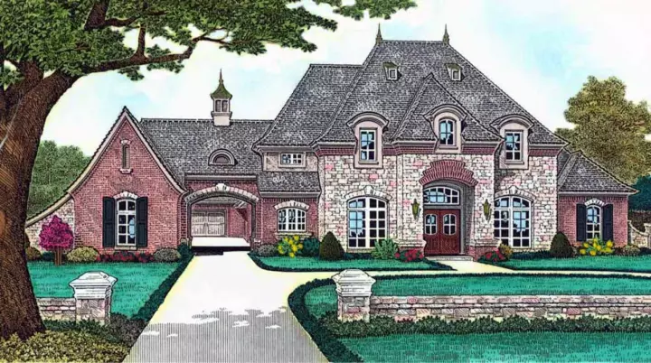 European house plans 8-1237 - front exterior, 3,811 sq ft, 4 bed, 4 bath house plans | Monster House Plans