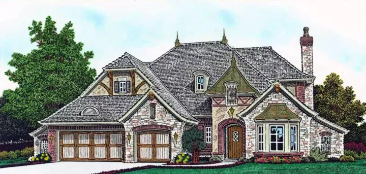 European house plans 8-1246 - front exterior, 2,935 sq ft, 3 bed, 2 bath house plans | Monster House Plans