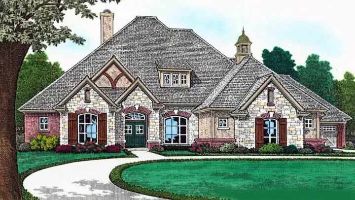 European house plans 8-1251 - front exterior, 2,614 sq ft, 4 bed, 3 bath house plans | Monster House Plans