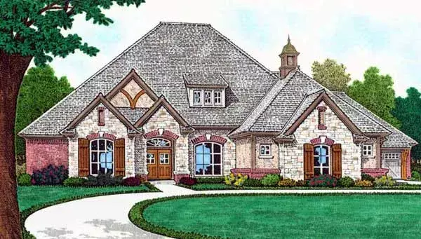 European house plans 8-1253 - front exterior, 2,312 sq ft, 4 bed, 4 bath house plans | Monster House Plans