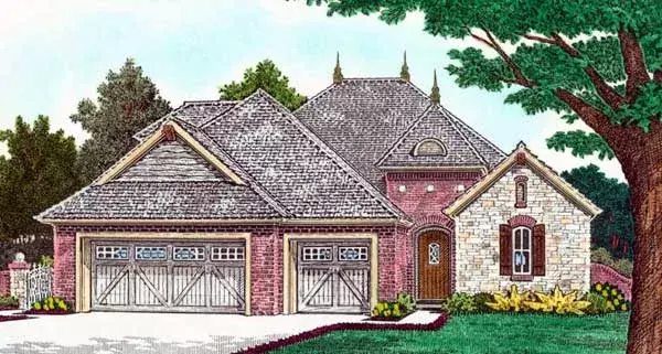 European house plans 8-1257 - front exterior, 2,036 sq ft, 3 bed, 2 bath house plans | Monster House Plans