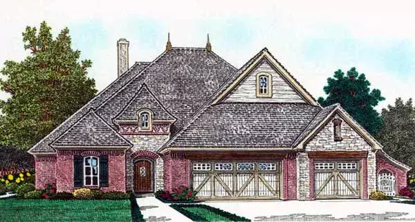 European house plans 8-1258 - front exterior, 2,430 sq ft, 4 bed, 3 bath house plans | Monster House Plans