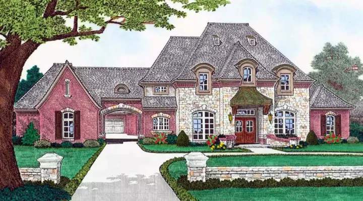 French Country house plans 8-1261 - front exterior, 4,215 sq ft, 4 bed, 4 bath house plans | Monster House Plans