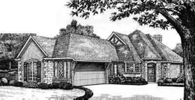 English Country house plans 8-141 - front exterior, 1,628 sq ft, 2 bed, 2 bath house plans | Monster House Plans