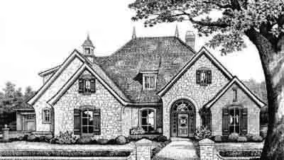 European house plans 8-371 - front exterior, 2,537 sq ft, 4 bed, 4 bath house plans | Monster House Plans