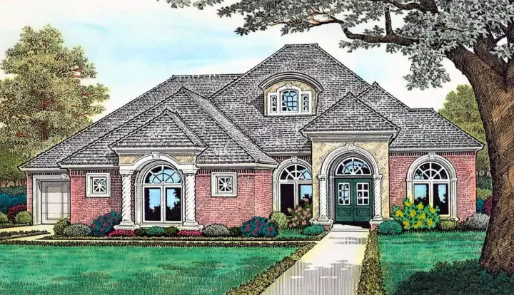 European house plans 8-376 - front exterior, 2,551 sq ft, 3 bed, 2 bath house plans | Monster House Plans