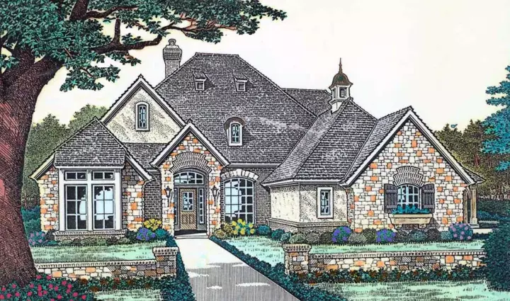 European house plans 8-389 - front exterior, 2,598 sq ft, 4 bed, 3 bath house plans | Monster House Plans