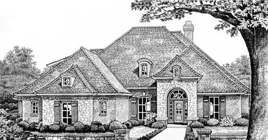 European house plans 8-390 - front exterior, 2,601 sq ft, 3 bed, 2 bath house plans | Monster House Plans