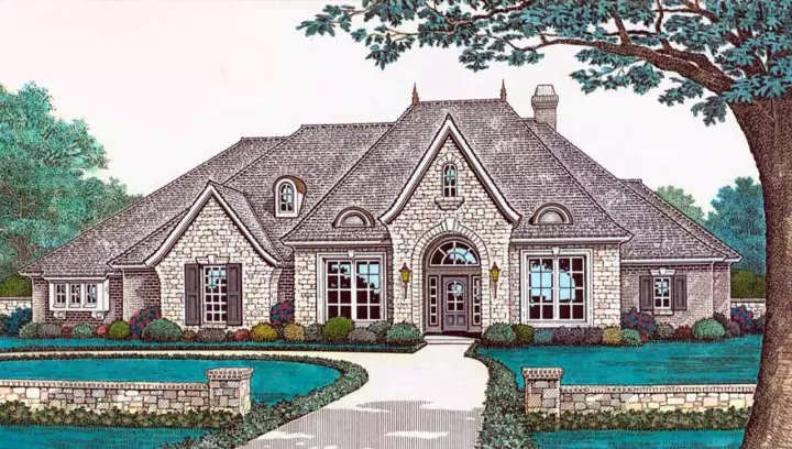 European house plans 8-423 - front exterior, 2,720 sq ft, 3 bed, 2 bath house plans | Monster House Plans