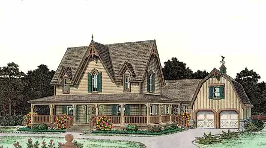 Farmhouse house plans 8-436 - front exterior, 2,772 sq ft, 6 bed, 3 bath house plans | Monster House Plans