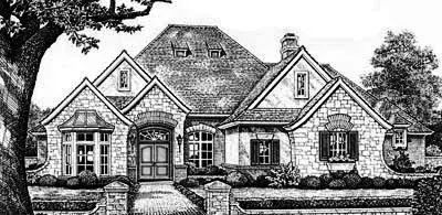 European house plans 8-455 - front exterior, 2,908 sq ft, 4 bed, 3 bath house plans | Monster House Plans