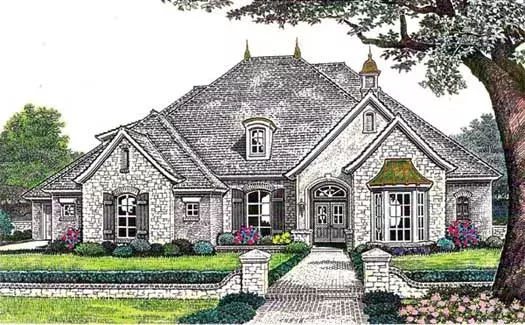 European house plans 8-467 - front exterior, 3,007 sq ft, 4 bed, 3 bath house plans | Monster House Plans