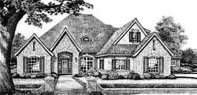 European house plans 8-470 - front exterior, 3,020 sq ft, 4 bed, 3 bath house plans | Monster House Plans