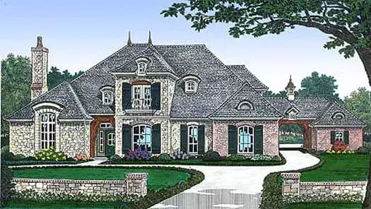 European house plans 8-495 - front exterior, 3,162 sq ft, 4 bed, 4 bath house plans | Monster House Plans