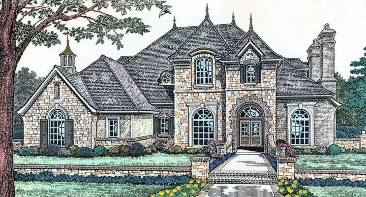 European house plans 8-501 - front exterior, 3,212 sq ft, 4 bed, 3 bath house plans | Monster House Plans