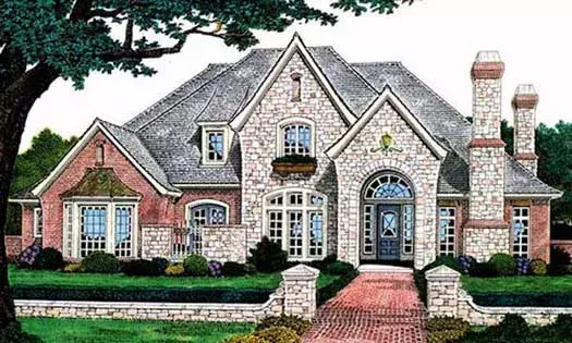 European house plans 8-519 - front exterior, 3,383 sq ft, 4 bed, 3 bath house plans | Monster House Plans