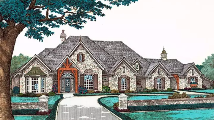 European house plans 8-524 - front exterior, 3,423 sq ft, 4 bed, 3 bath house plans | Monster House Plans
