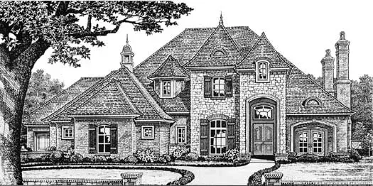 French Country house plans 8-525 - front exterior, 3,430 sq ft, 4 bed, 3 bath house plans | Monster House Plans