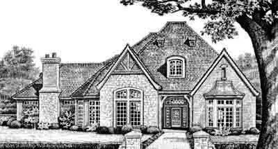 European house plans 8-544 - front exterior, 3,619 sq ft, 3 bed, 3 bath house plans | Monster House Plans