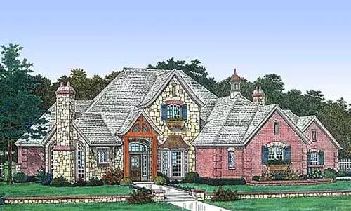 European house plans 8-568 - front exterior, 3,923 sq ft, 4 bed, 3 bath house plans | Monster House Plans