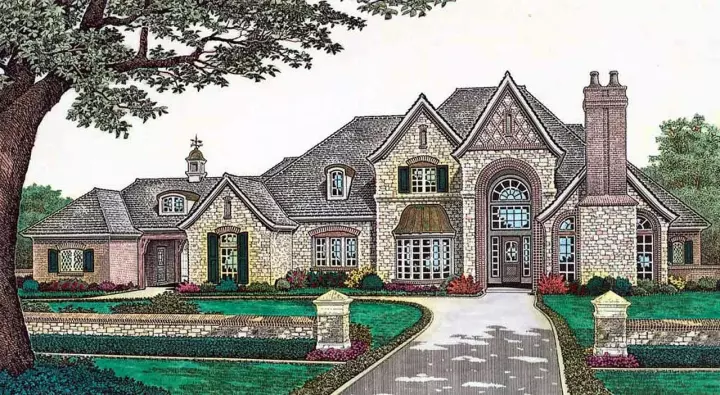 French Country house plans 8-602 - front exterior, 4,970 sq ft, 5 bed, 5 bath house plans | Monster House Plans