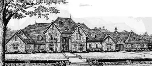 European house plans 8-610 - front exterior, 5,769 sq ft, 5 bed, 4 bath house plans | Monster House Plans