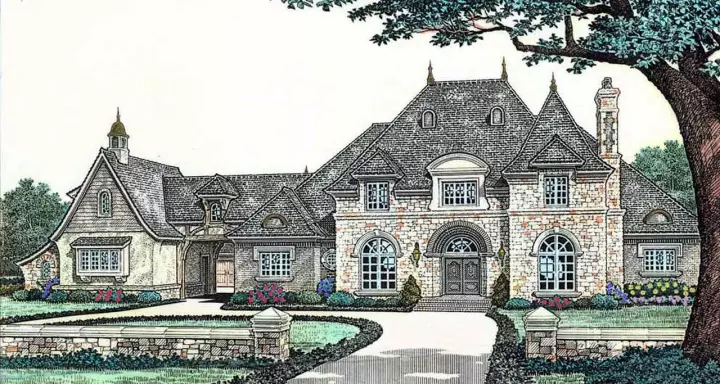 French Country house plans 8-613 - front exterior, 6,274 sq ft, 5 bed, 5 bath house plans | Monster House Plans