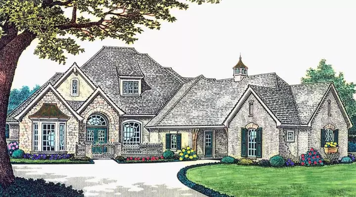 European house plans 8-617 - front exterior, 3,538 sq ft, 4 bed, 3 bath house plans | Monster House Plans