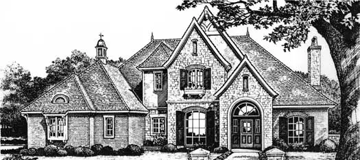 European house plans 8-633 - front exterior, 3,619 sq ft, 4 bed, 3 bath house plans | Monster House Plans