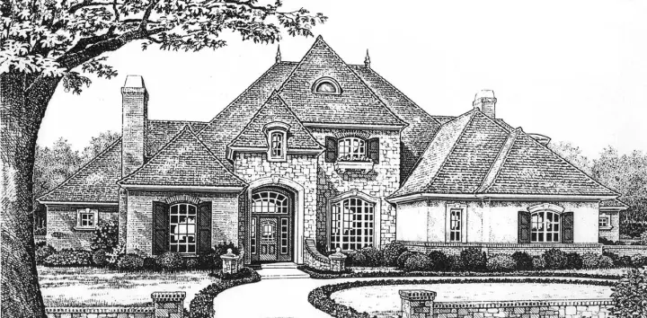 European house plans 8-637 - front exterior, 3,878 sq ft, 4 bed, 4 bath house plans | Monster House Plans